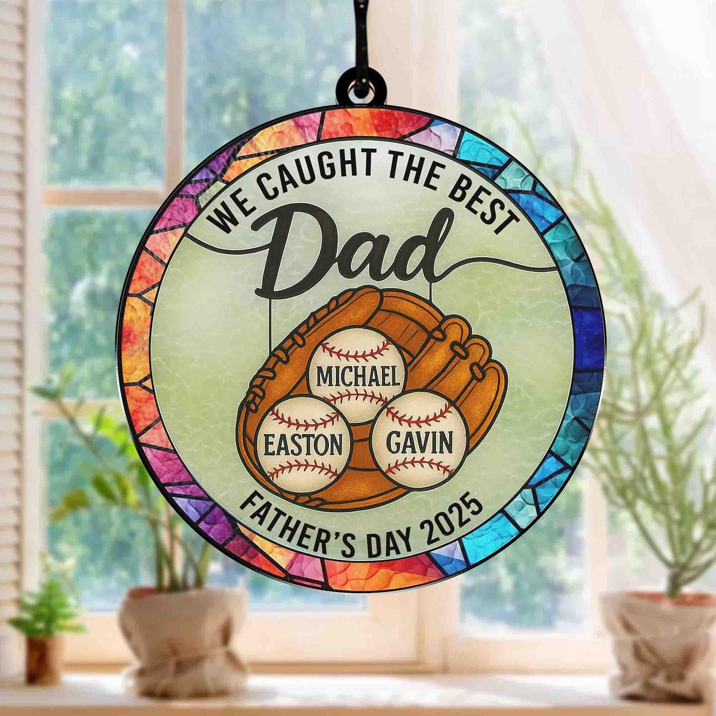 Personalized Dad Stained Glass Suncatcher, Fathers Day Gifts for Papa, Grandfa Gifts From Grandkids Gift, Dad Gift, Dad Birthday Gift Suncatcher (Sun-130)