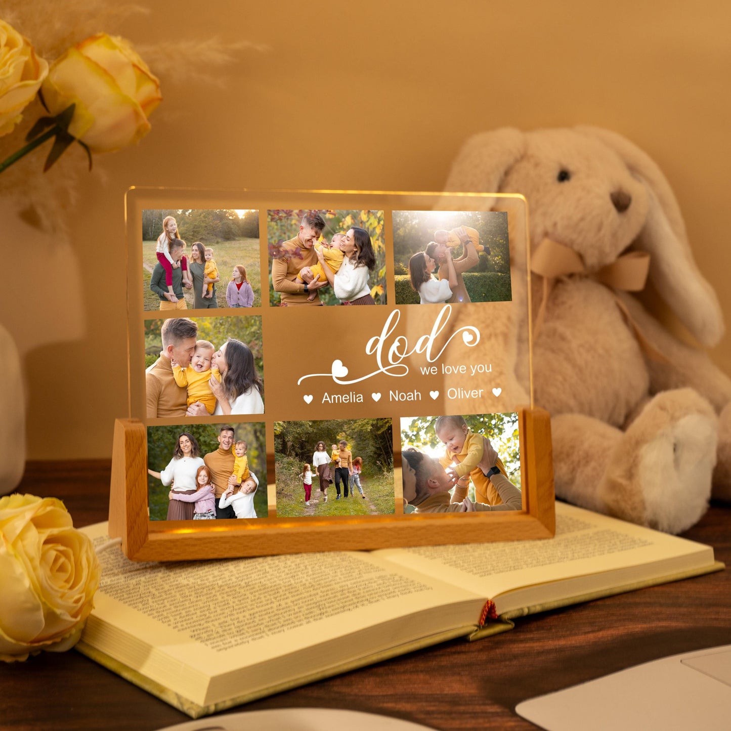 Custom Photo Dad Night Light, Personalized LED Plaque with Family Photo Collage and Kidsā Names, Unique Fatherās Day or Birthday Gift for Dad (DNL-02)