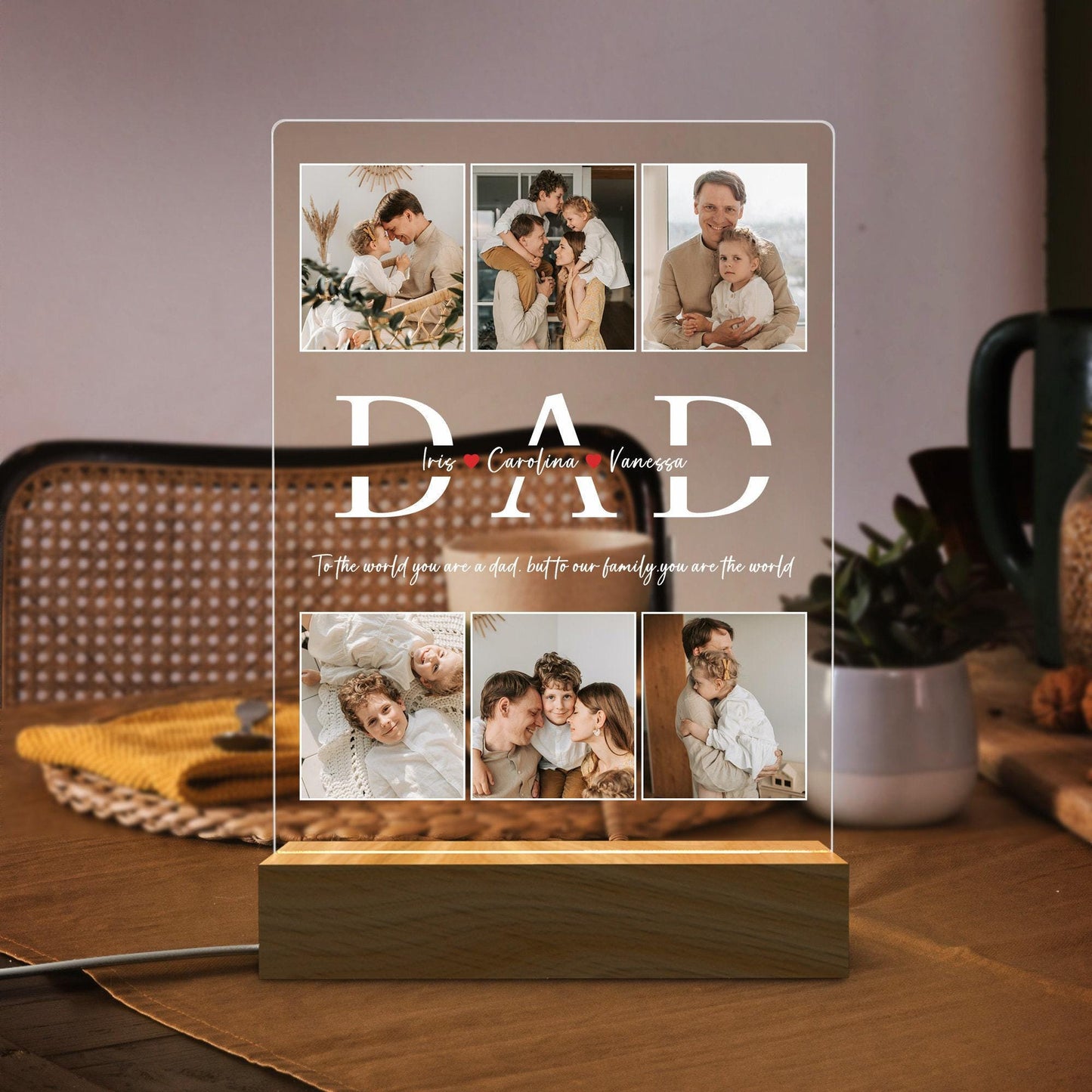 Personalized Dad Night Light with Custom Photo and Names – Acrylic Lamp Gift for Father’s Day or Birthday – Unique Gift from Kids or Grandchildren (DNL-06)