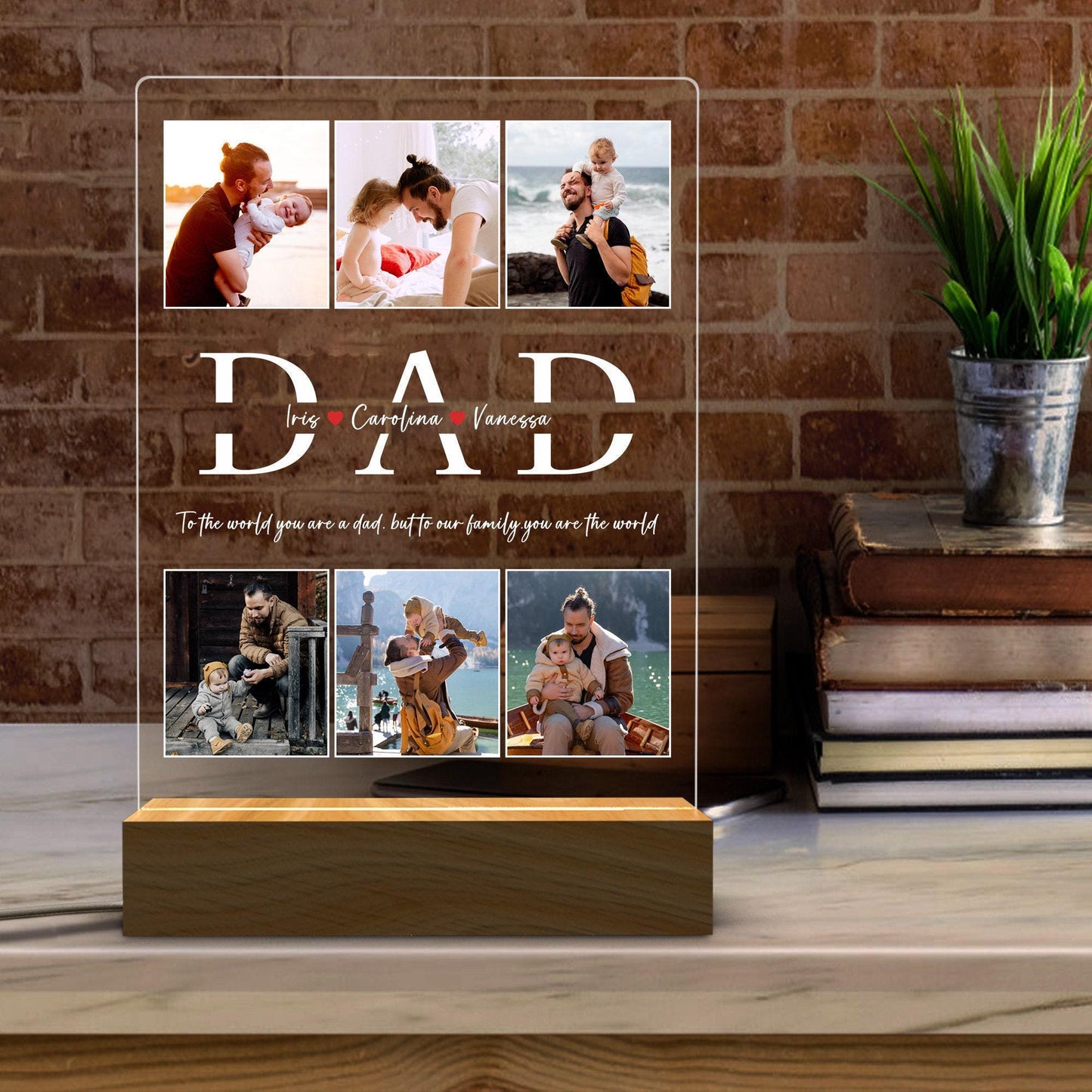 Personalized Dad Night Light with Custom Photo and Names – Acrylic Lamp Gift for Father’s Day or Birthday – Unique Gift from Kids or Grandchildren (DNL-06)