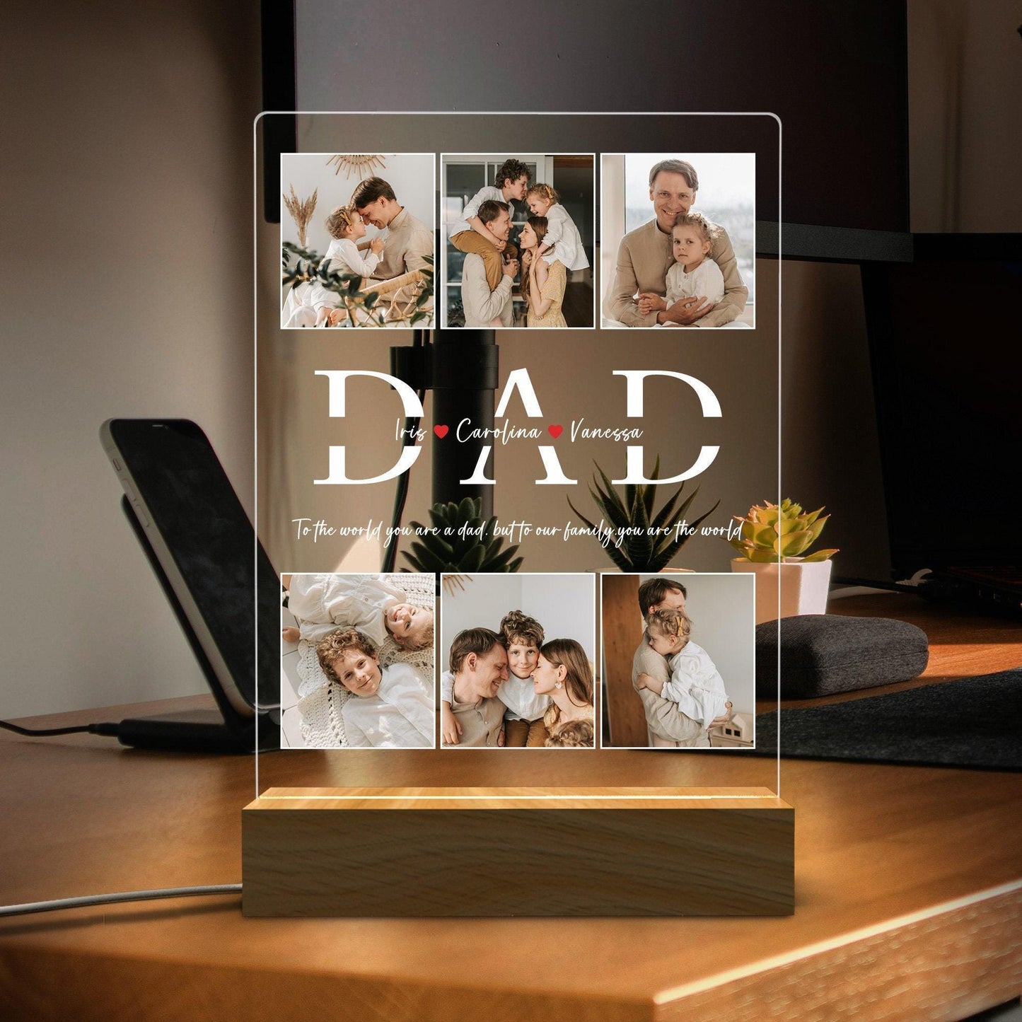 Personalized Dad Night Light with Custom Photo and Names – Acrylic Lamp Gift for Father’s Day or Birthday – Unique Gift from Kids or Grandchildren (DNL-06)