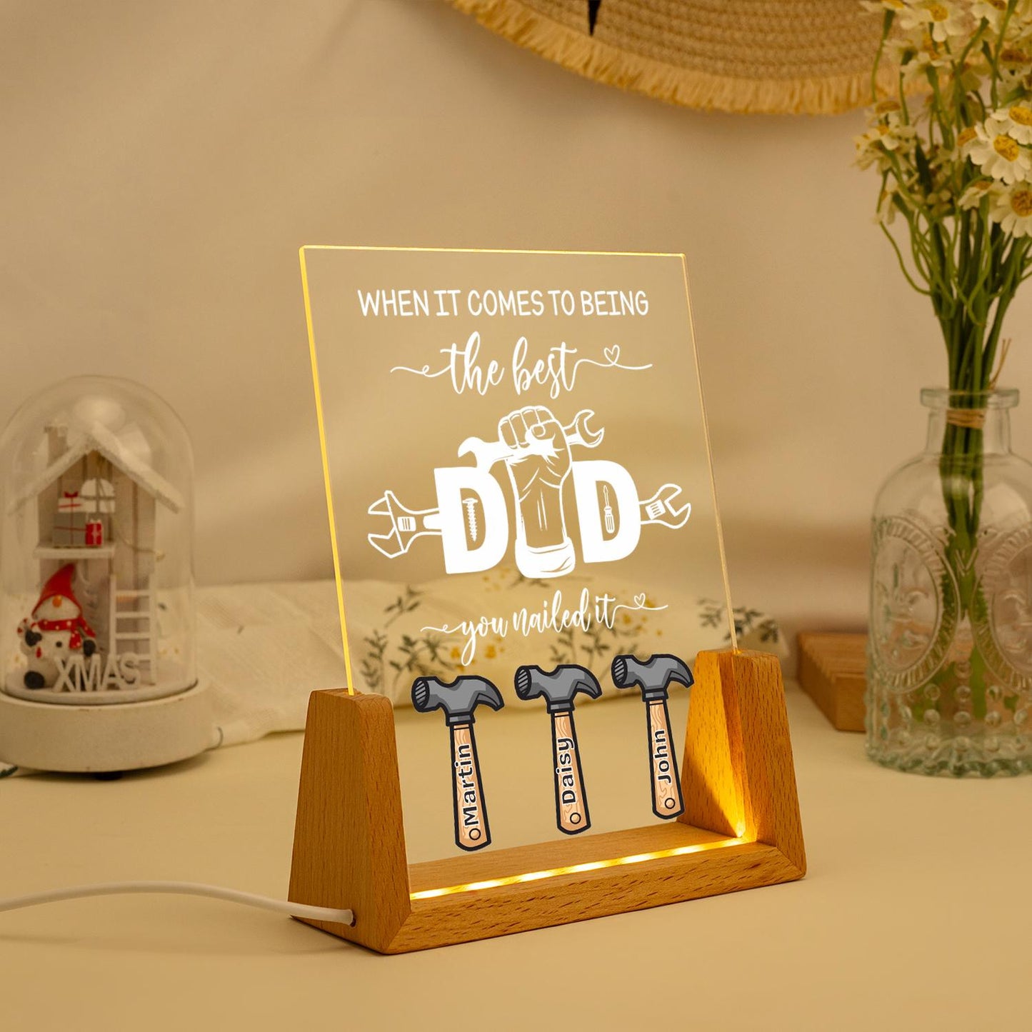 Best Dad Night Light, Funny Gift for the Woodworking Dad, Gift for Daddy Grandpa Papa, Acrylic LED Nightlight (DNL-45)