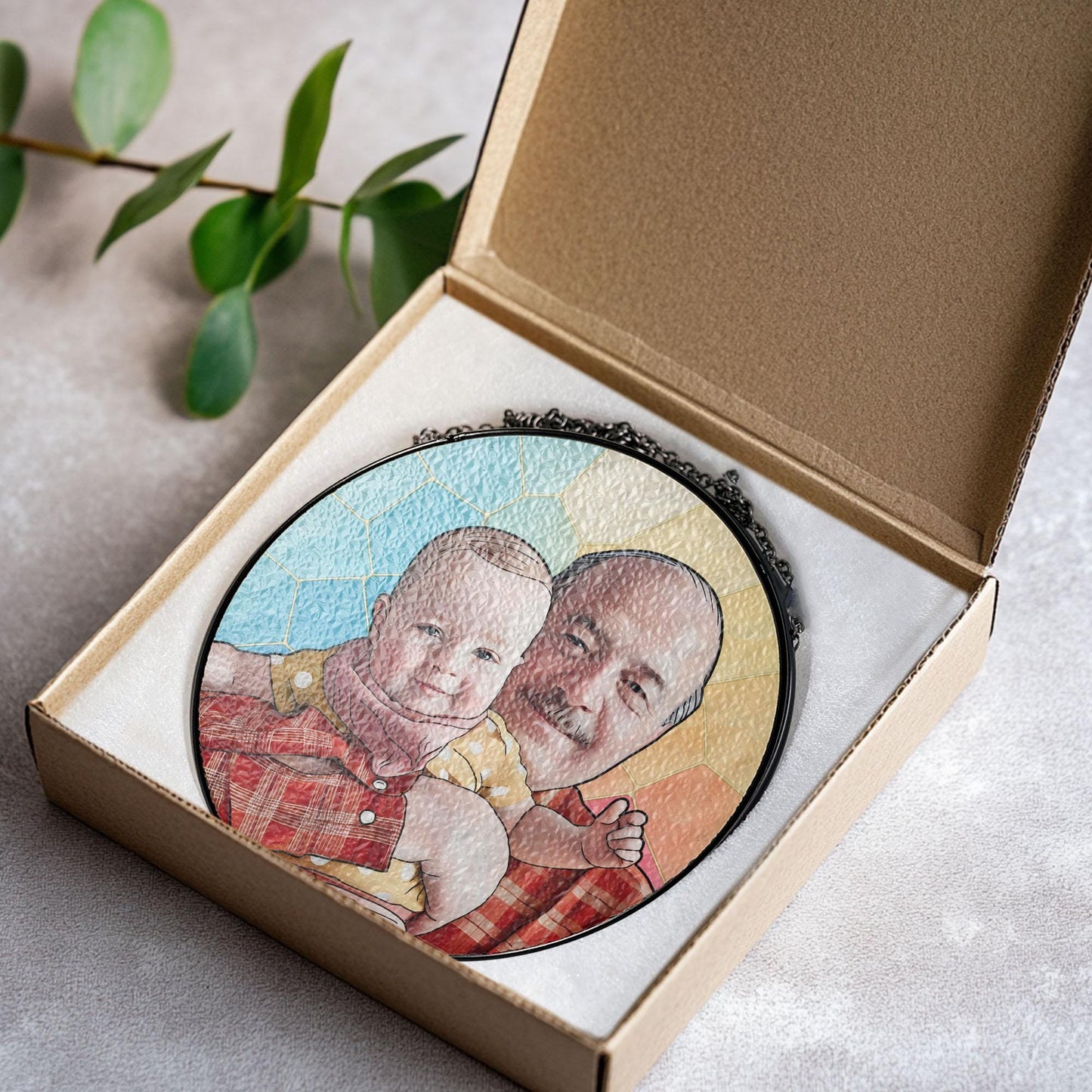 Custom Photo Stained Glass Gift for Grandpa, New Dad Gift, Custom Dad Photo Stained Glass Suncatcher, Fathers Day Gift for Dad, Dad Birthday (Sun-127)