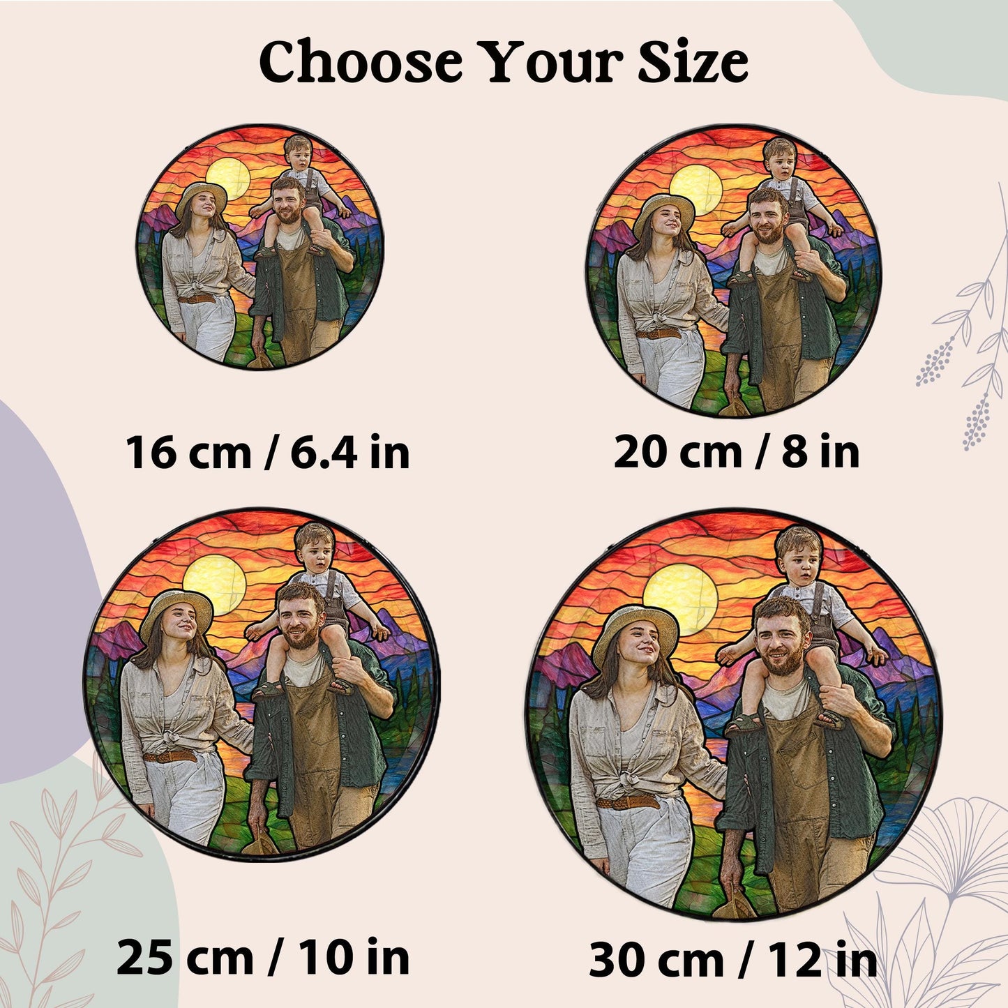 Personalized Family Photo Stained Glass Suncatcher – Custom Father’s Day Gift for Dad, Husband – Memorial Keepsake Ornament – Handmade Glass Window Art Decoration (Sun-140)