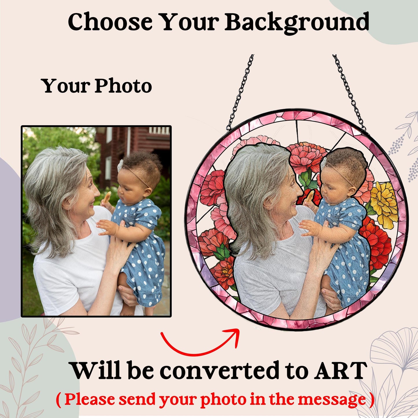 Personalized Family Photo Stained Glass Suncatcher – Custom Father’s Day Gift for Dad, Husband – Memorial Keepsake Ornament – Handmade Glass Window Art Decoration (Sun-140)