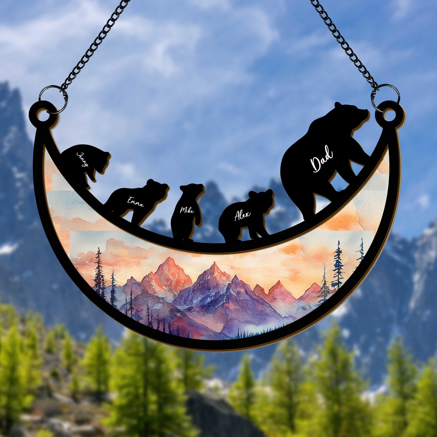Personalized Dad Bear Hanging Suncatcher, Custom Bear Family Hanging Suncatcher, Gift For Daddy Bear, Father’s Day Gift, Dad Birthday Window Hanging Suncatcher (H-Sun-31)