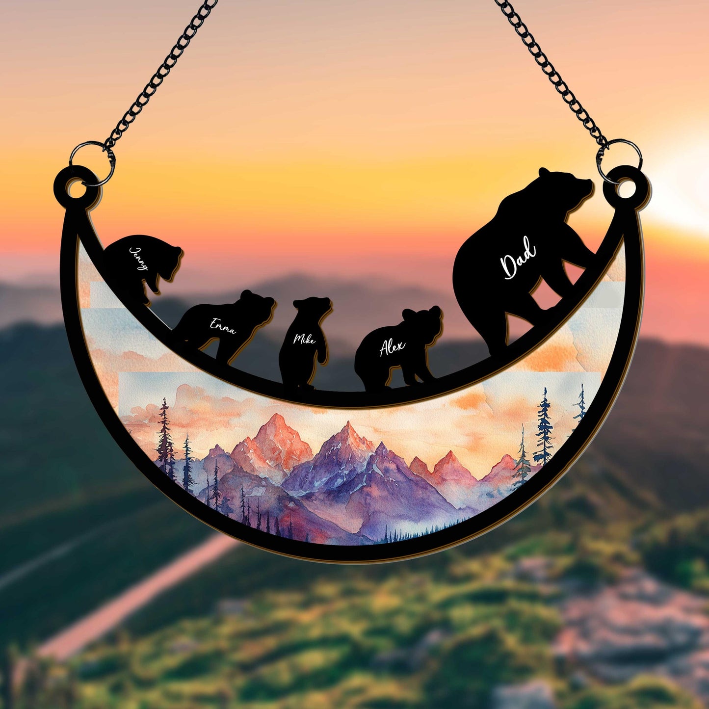 Personalized Dad Bear Hanging Suncatcher, Custom Bear Family Hanging Suncatcher, Gift For Daddy Bear, Father’s Day Gift, Dad Birthday Window Hanging Suncatcher (H-Sun-31)