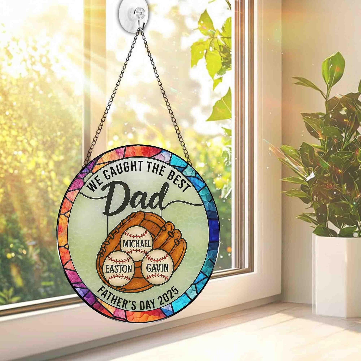 Personalized Dad Stained Glass Suncatcher, Fathers Day Gifts for Papa, Grandfa Gifts From Grandkids Gift, Dad Gift, Dad Birthday Gift Suncatcher (Sun-130)
