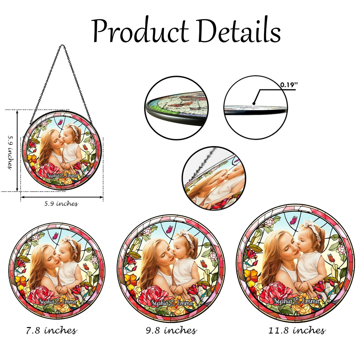 Personalized Mother & Daughter Love Stained Glass Ornament (Sun-02)