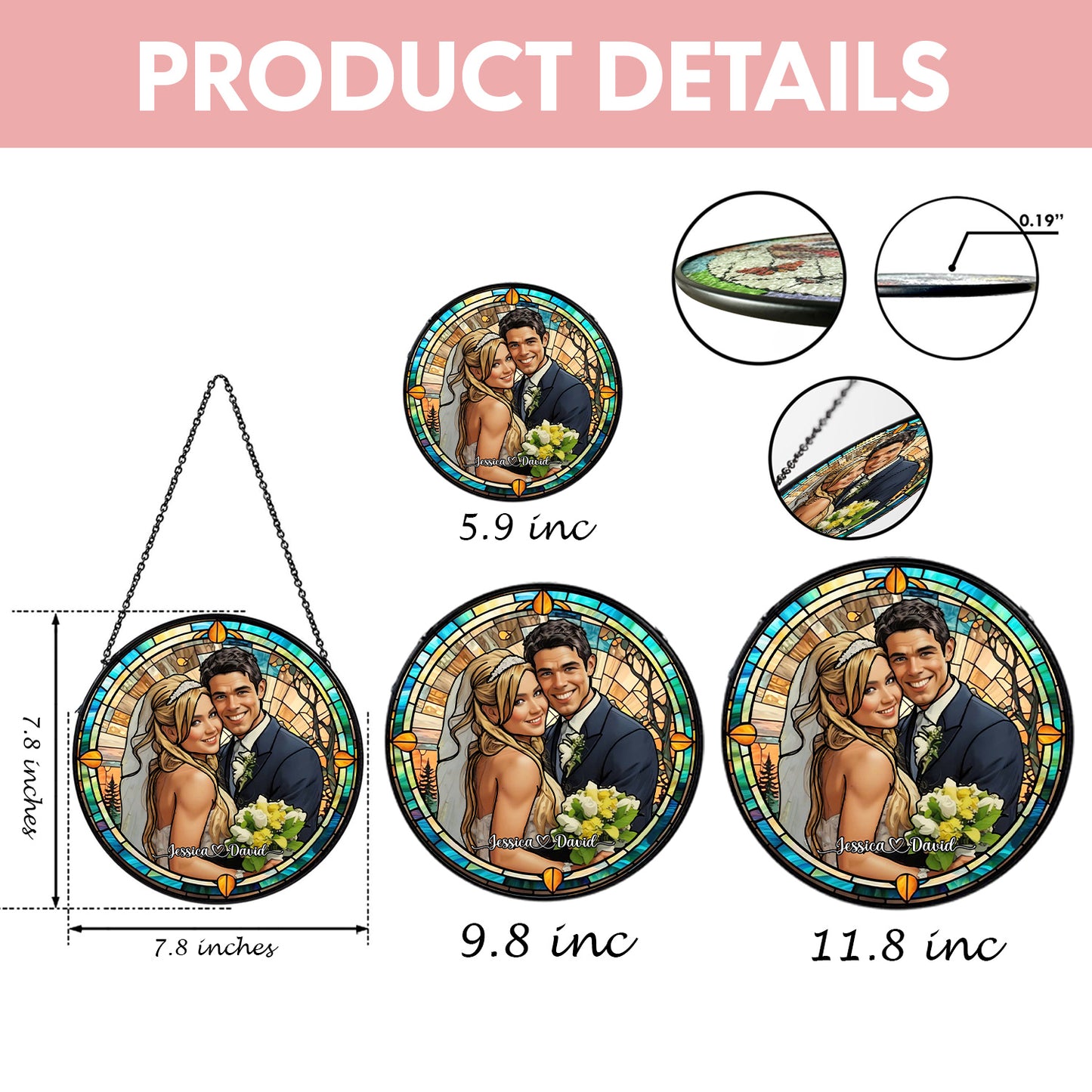 Handcrafted Personalized Stained Glass Suncatcher Featuring a Custom Coupleās Portrait for Home DĆ©cor and Meaningful Gifts (Sun-09)