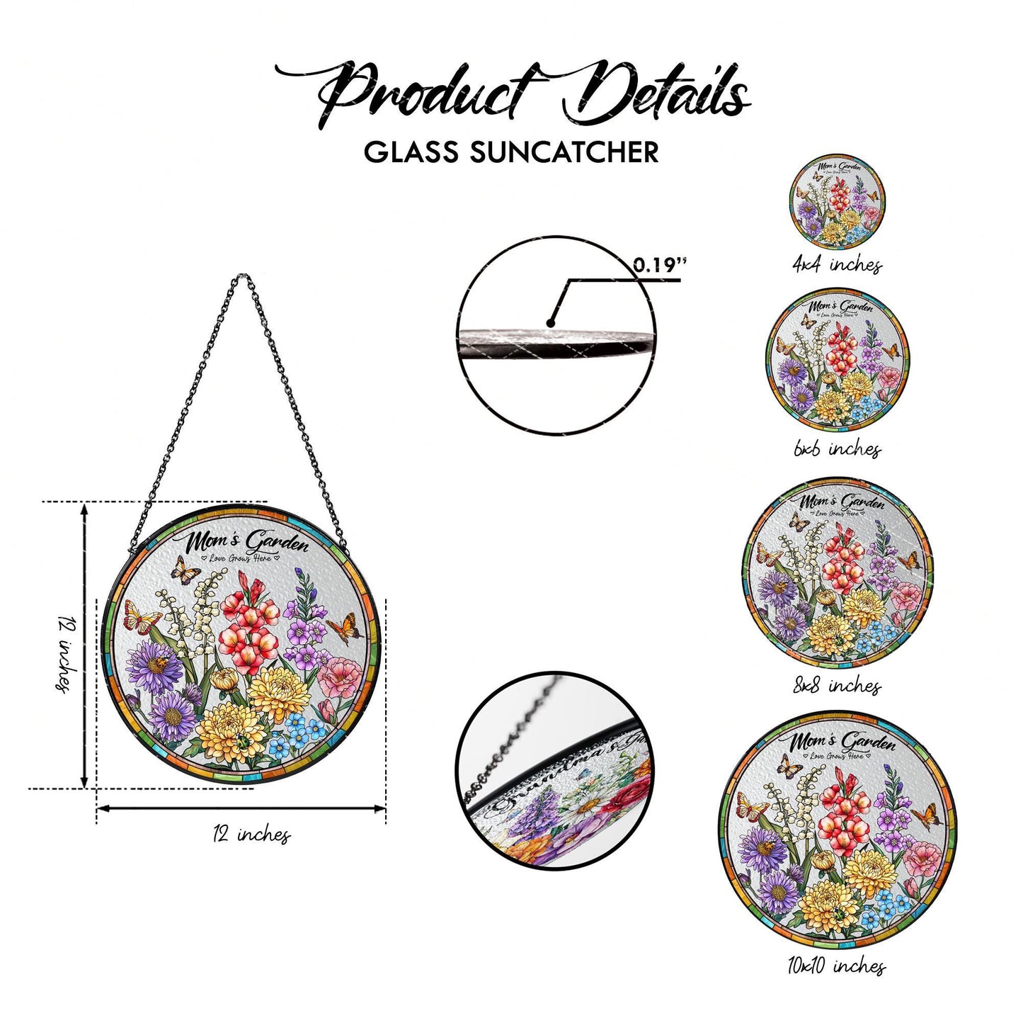 Custom Grandma Birth Flower Glass Suncatcher, Custom Family Birth Flowers Glass Art, Grandma Gift, Mother's Day Gift, Flower Gift For Mom (Sun-57)