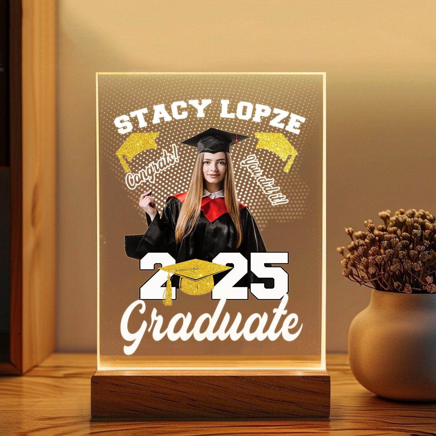 Custom Graduation Night Light With Photo, Personalized Acrylic Plaque Lamp For Graduate, Unique Gift For Daughter, Son, Friend (GNL-45)
