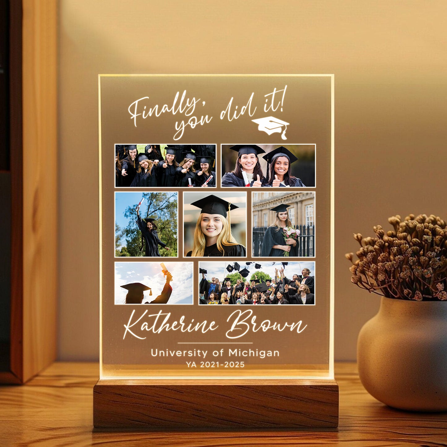 Graduation Night Light Personalized Gift For Him Her, Custom Photo Acrylic Lamp, Graduation Keepsake For Student, Daughter, Son (GNL-44)