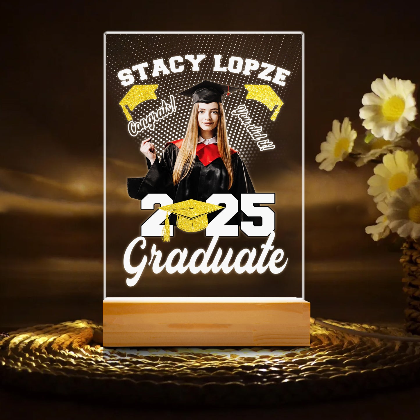 Custom Graduation Night Light With Photo, Personalized Acrylic Plaque Lamp For Graduate, Unique Gift For Daughter, Son, Friend (GNL-45)