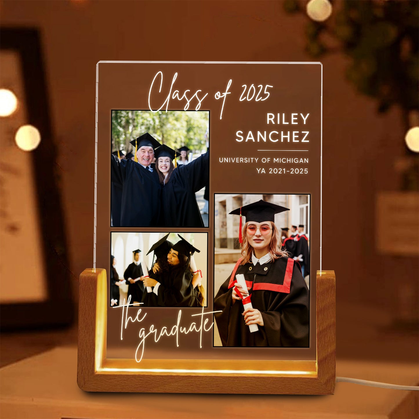 Personalized Floral Graduation Hat, Graduation Night Light, Custom Bedroom Light, Graduation Gift (GNL-43)