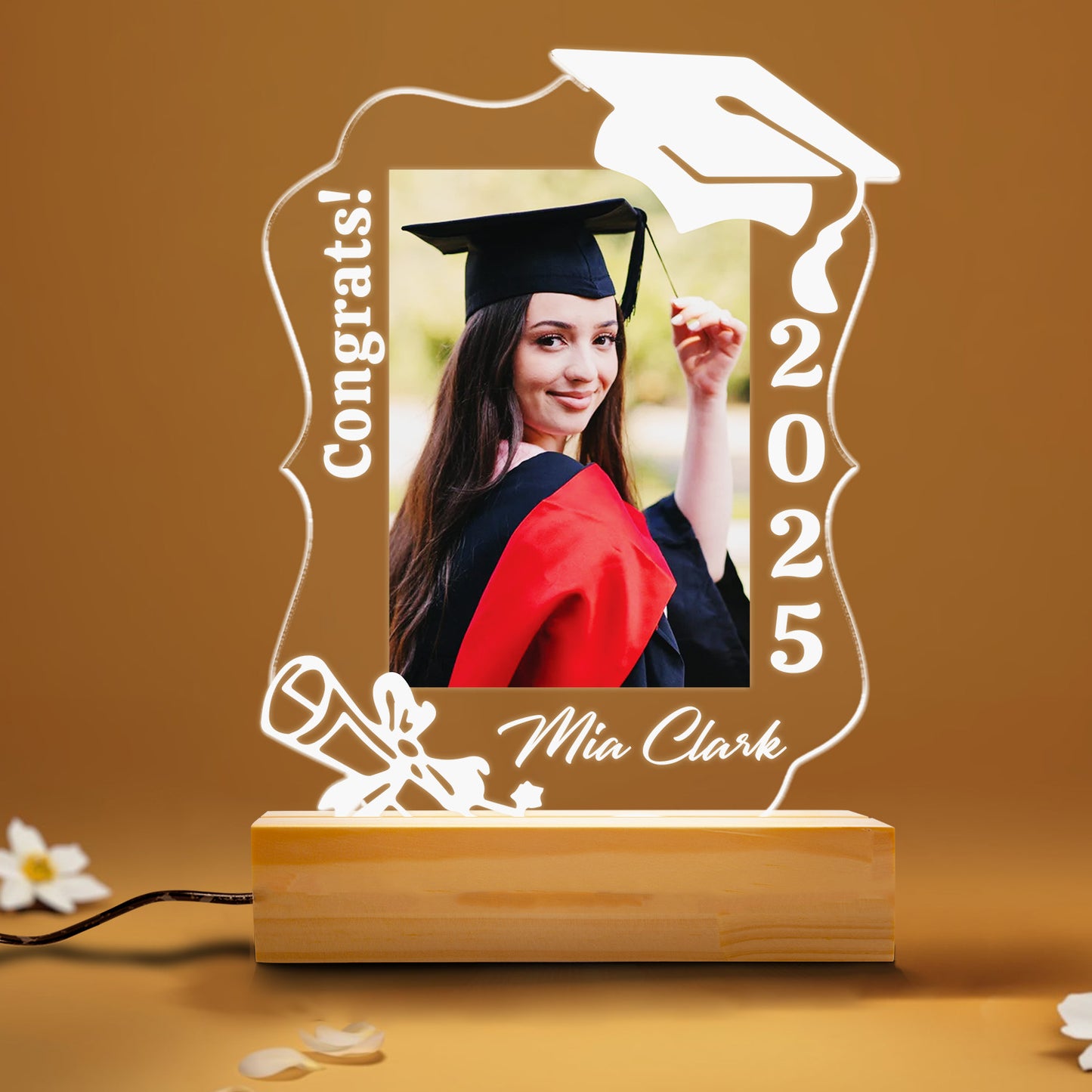 Graduation Night Light Gift With Picture, Custom Name LED Lamp For Graduate, Unique Class of 2025 Keepsake For Him Her (GNL-47)