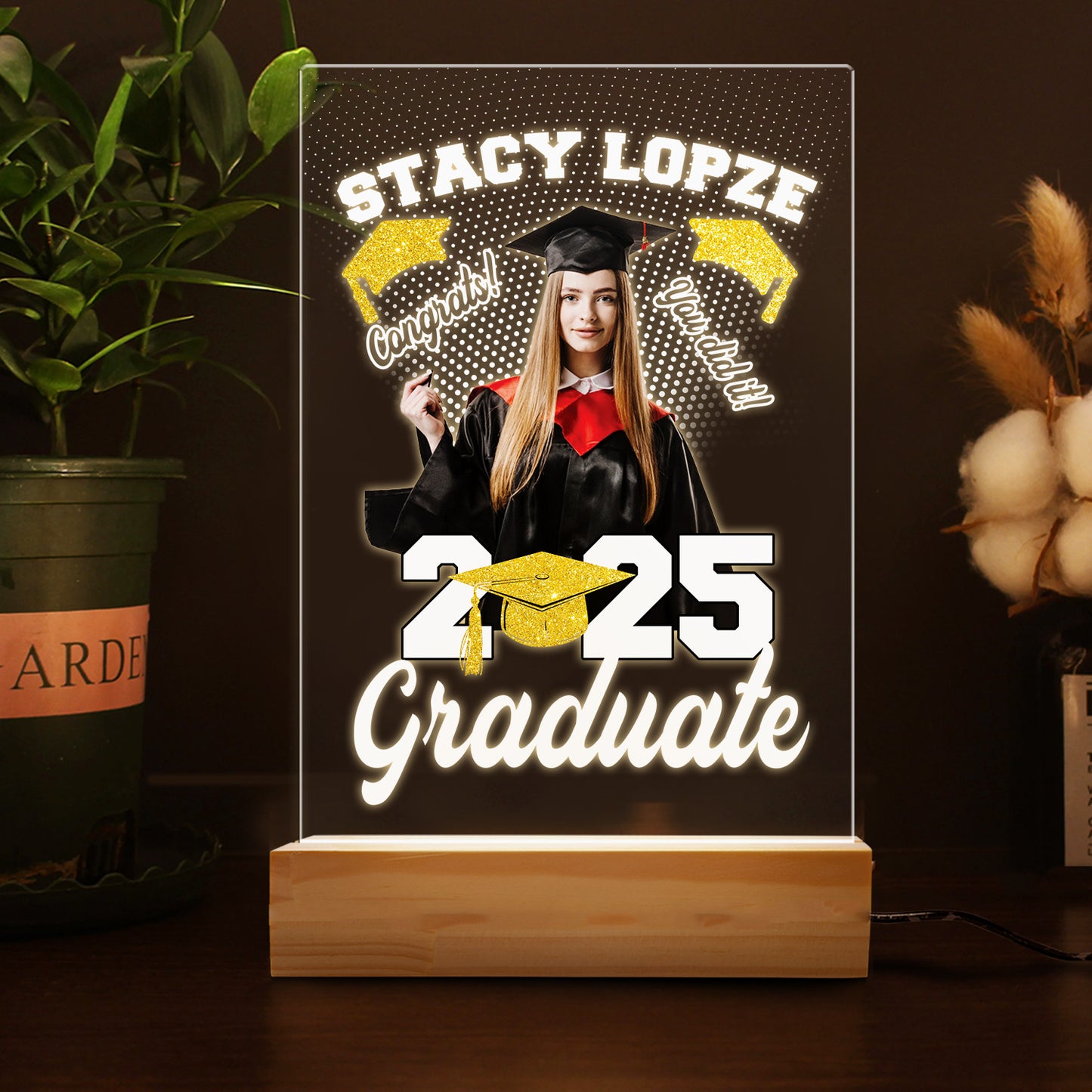 Custom Graduation Night Light With Photo, Personalized Acrylic Plaque Lamp For Graduate, Unique Gift For Daughter, Son, Friend (GNL-45)