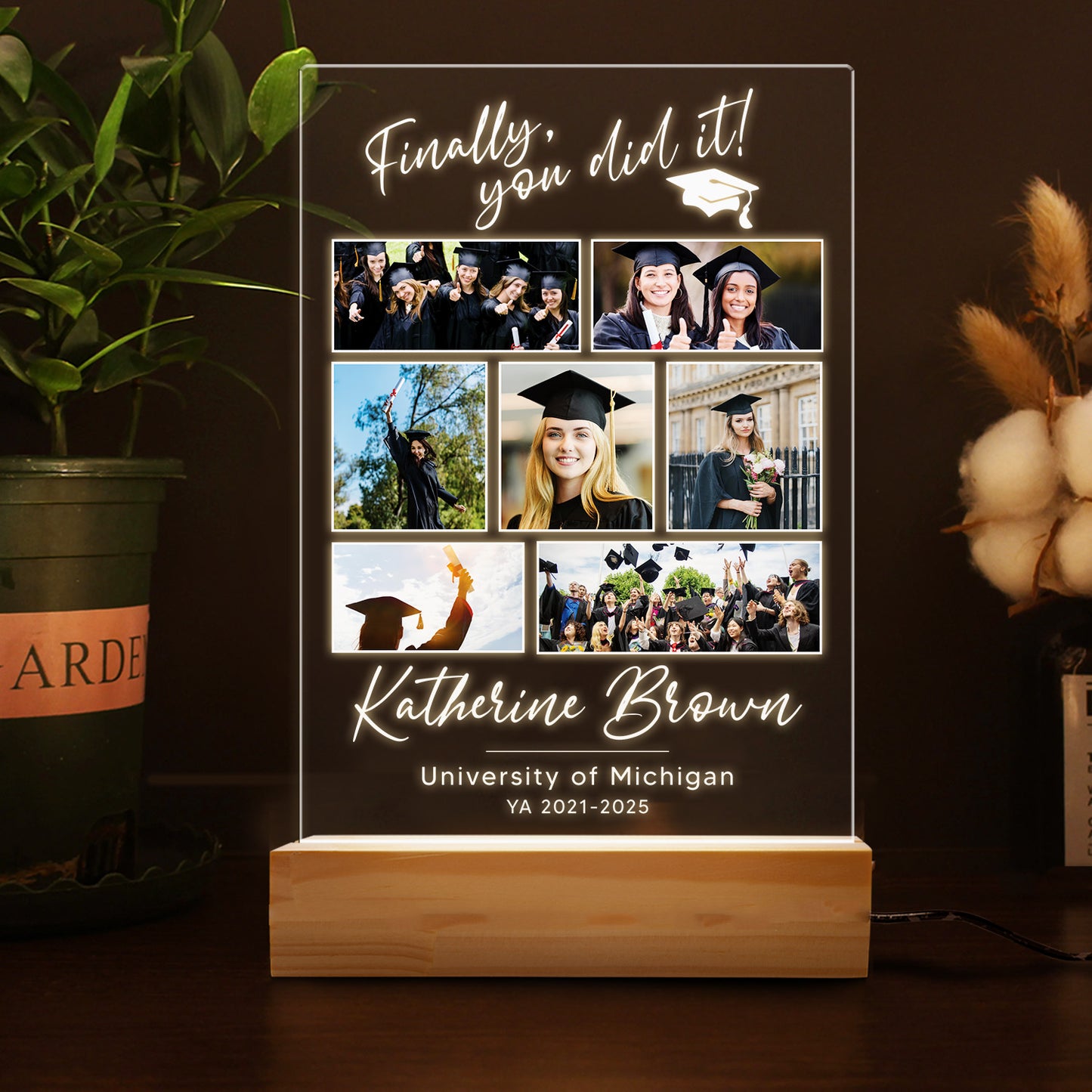 Graduation Night Light Personalized Gift For Him Her, Custom Photo Acrylic Lamp, Graduation Keepsake For Student, Daughter, Son (GNL-44)