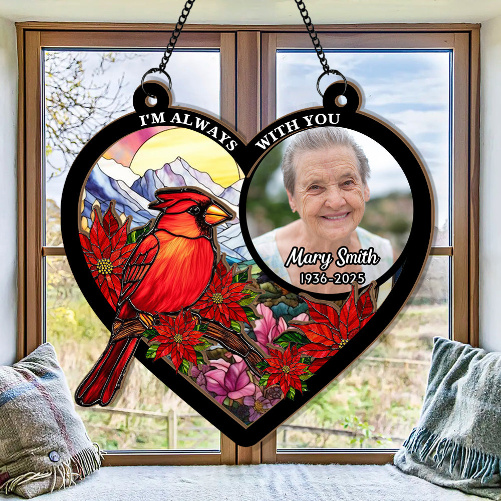 Personalized Photo Memorial Suncatcher Ornament, Custom Photo, Cardinal Suncatcher, In Loving Memory of a Loved One, Sympathy Gift, Cardinal Lovers (H-Sun-12)