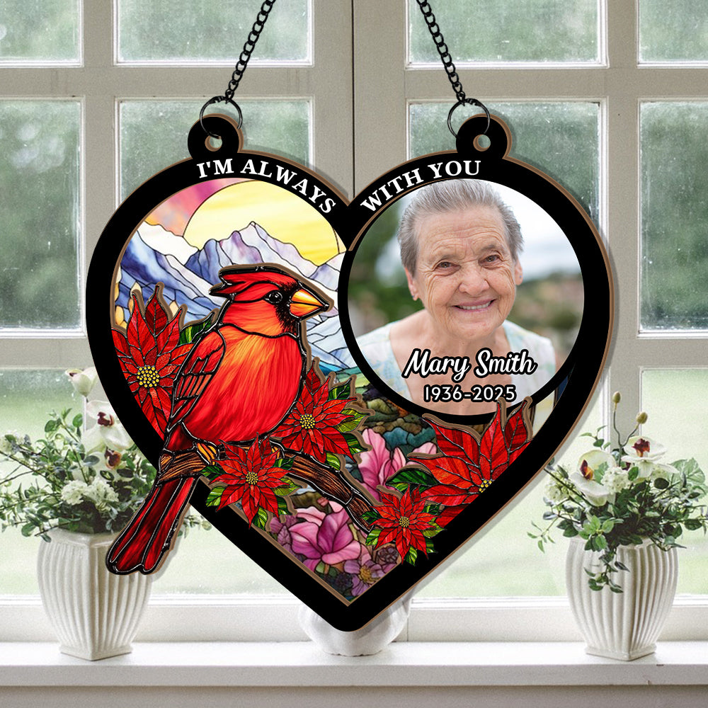 Personalized Photo Memorial Suncatcher Ornament, Custom Photo, Cardinal Suncatcher, In Loving Memory of a Loved One, Sympathy Gift, Cardinal Lovers (H-Sun-12)