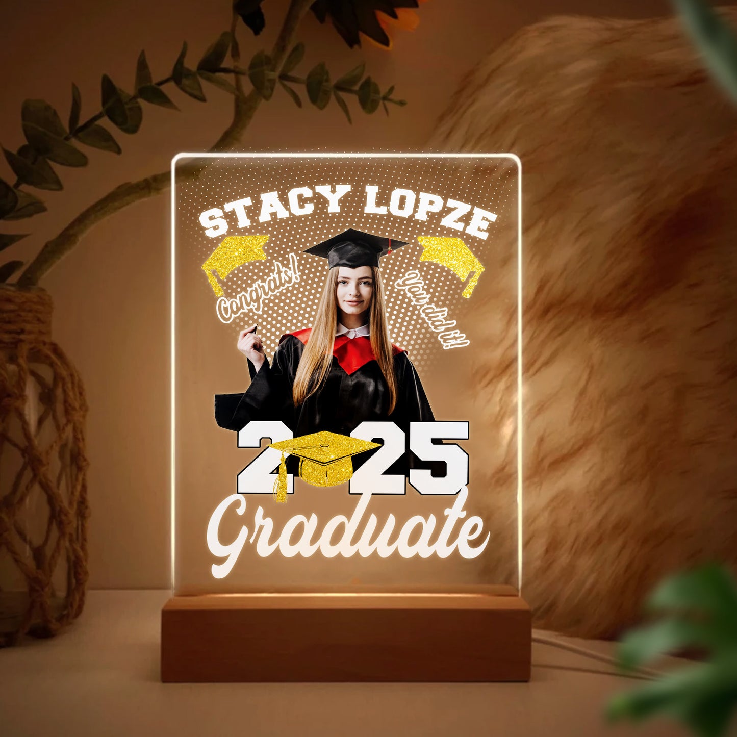 Custom Graduation Night Light With Photo, Personalized Acrylic Plaque Lamp For Graduate, Unique Gift For Daughter, Son, Friend (GNL-45)