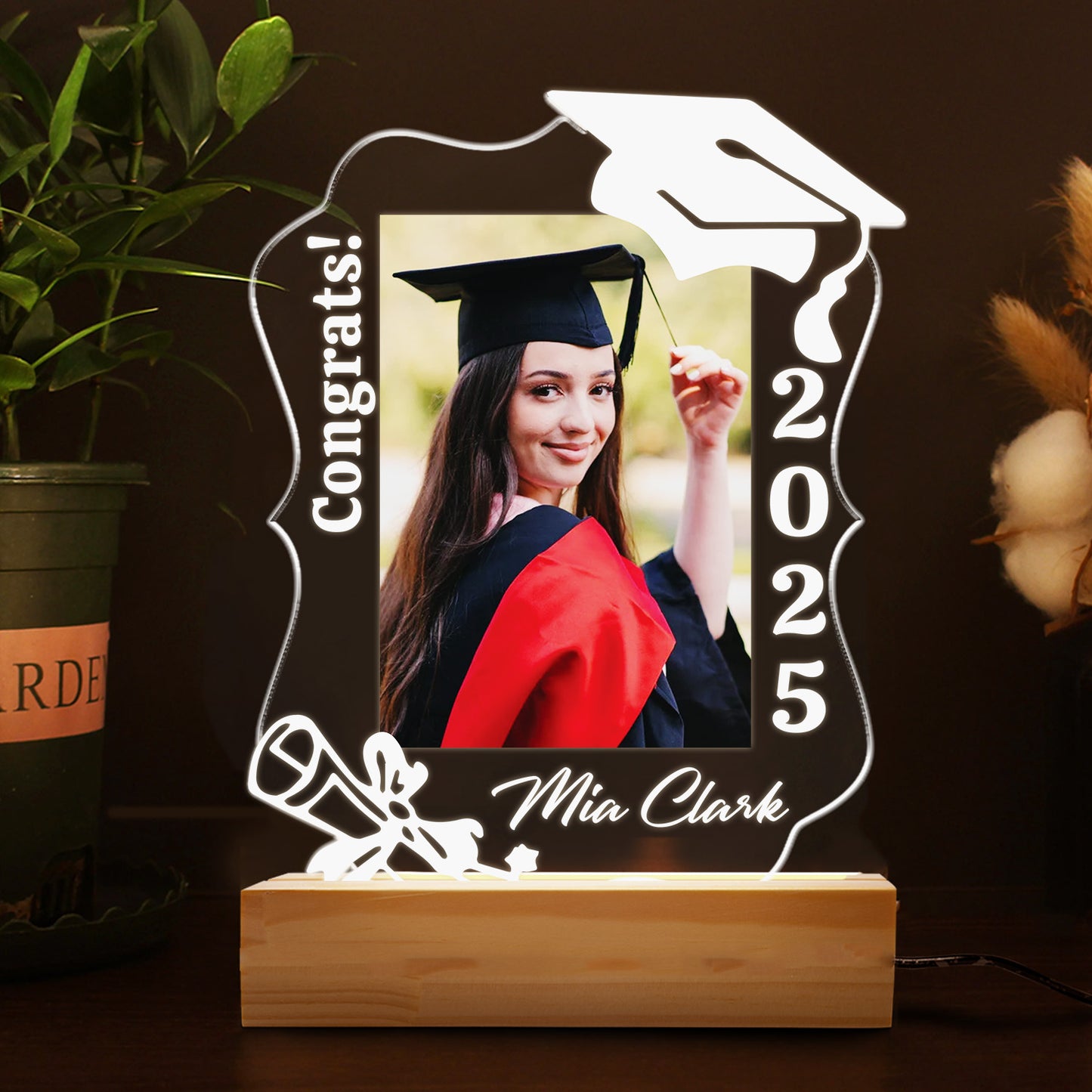 Graduation Night Light Gift With Picture, Custom Name LED Lamp For Graduate, Unique Class of 2025 Keepsake For Him Her (GNL-47)