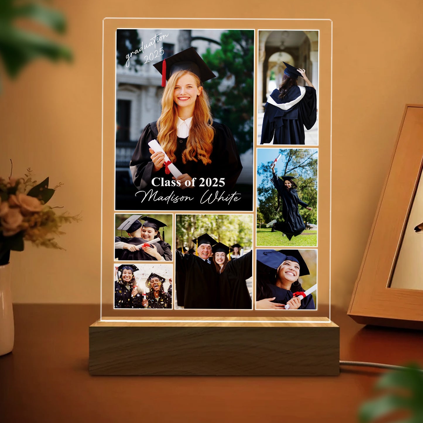 Personalized Graduation Night Light For High School, College, Custom Photo Frame Lamp For Son, Daughter, Friend, Senior Gift (GNL-46)