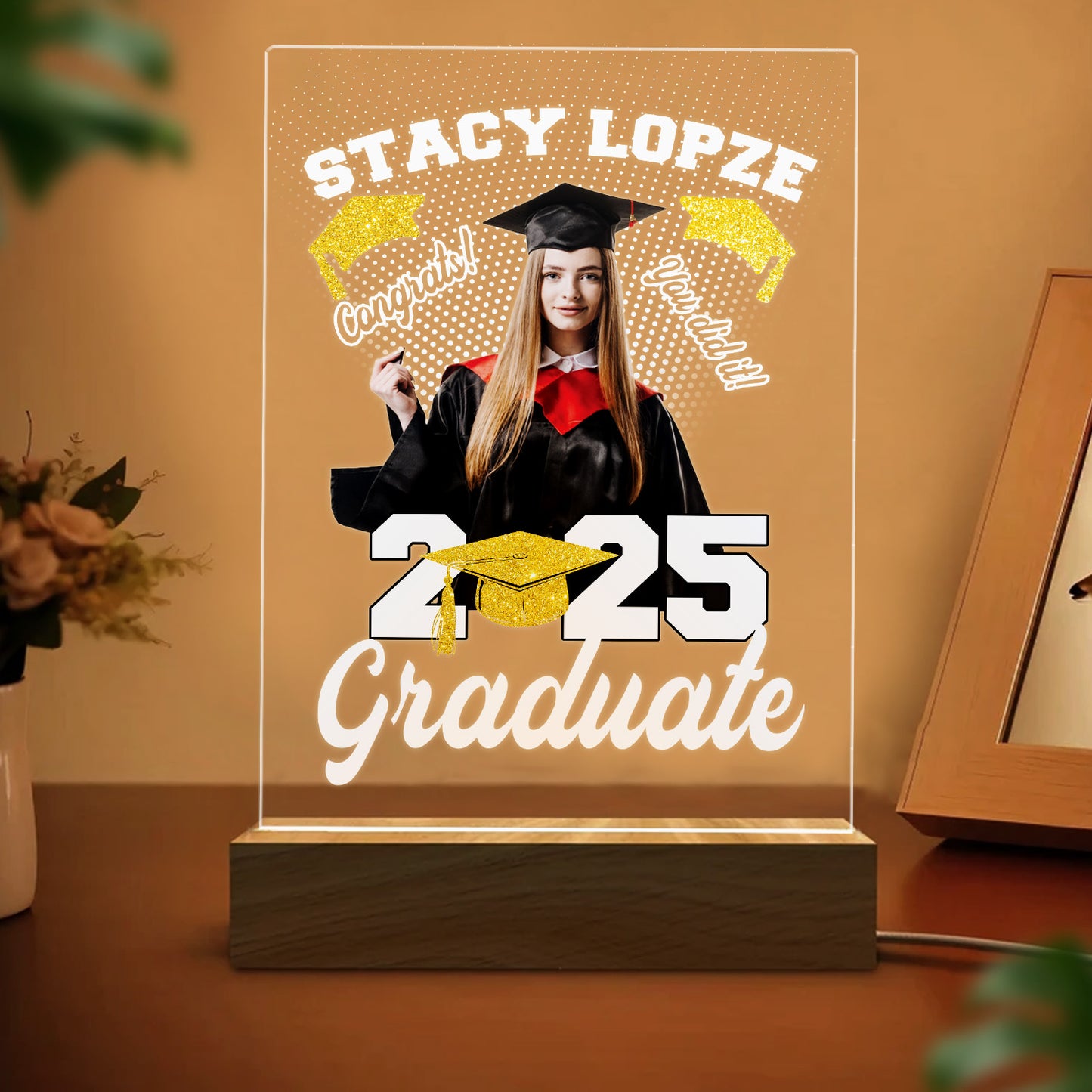 Custom Graduation Night Light With Photo, Personalized Acrylic Plaque Lamp For Graduate, Unique Gift For Daughter, Son, Friend (GNL-45)