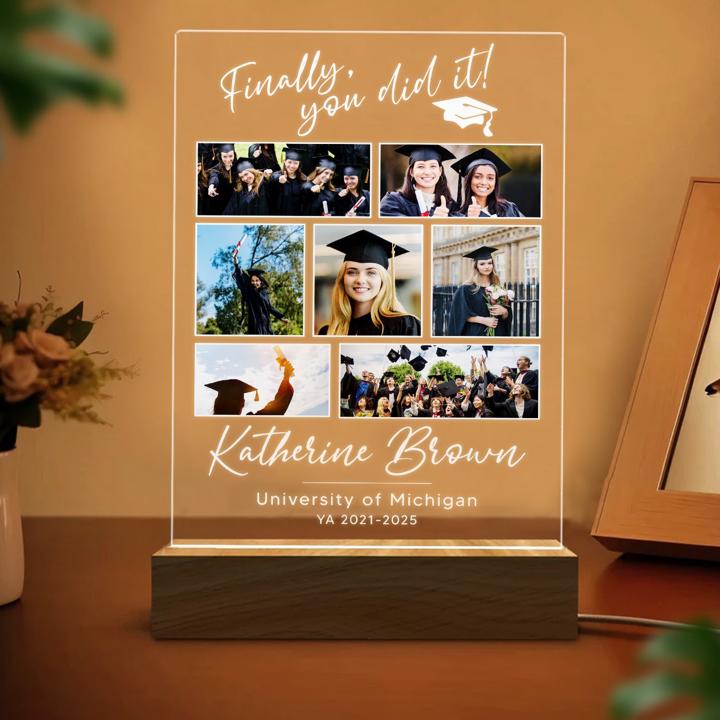 Graduation Night Light Personalized Gift For Him Her, Custom Photo Acrylic Lamp, Graduation Keepsake For Student, Daughter, Son (GNL-44)