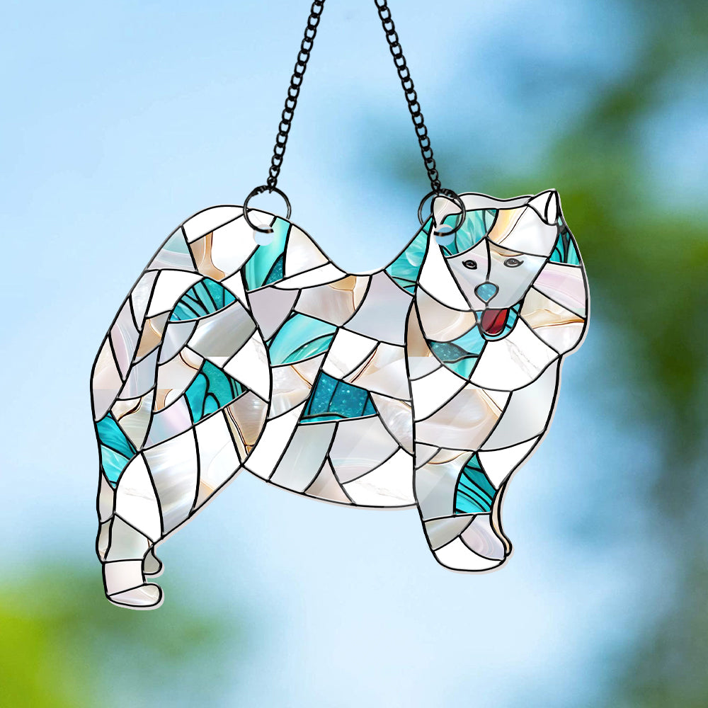 Custom Pet Portrait Glass Suncatcher – Personalized Dog Memorial Gift from Photo, Pet Loss Keepsake, Stained Glass-Inspired Tribute (H-Sun-11)