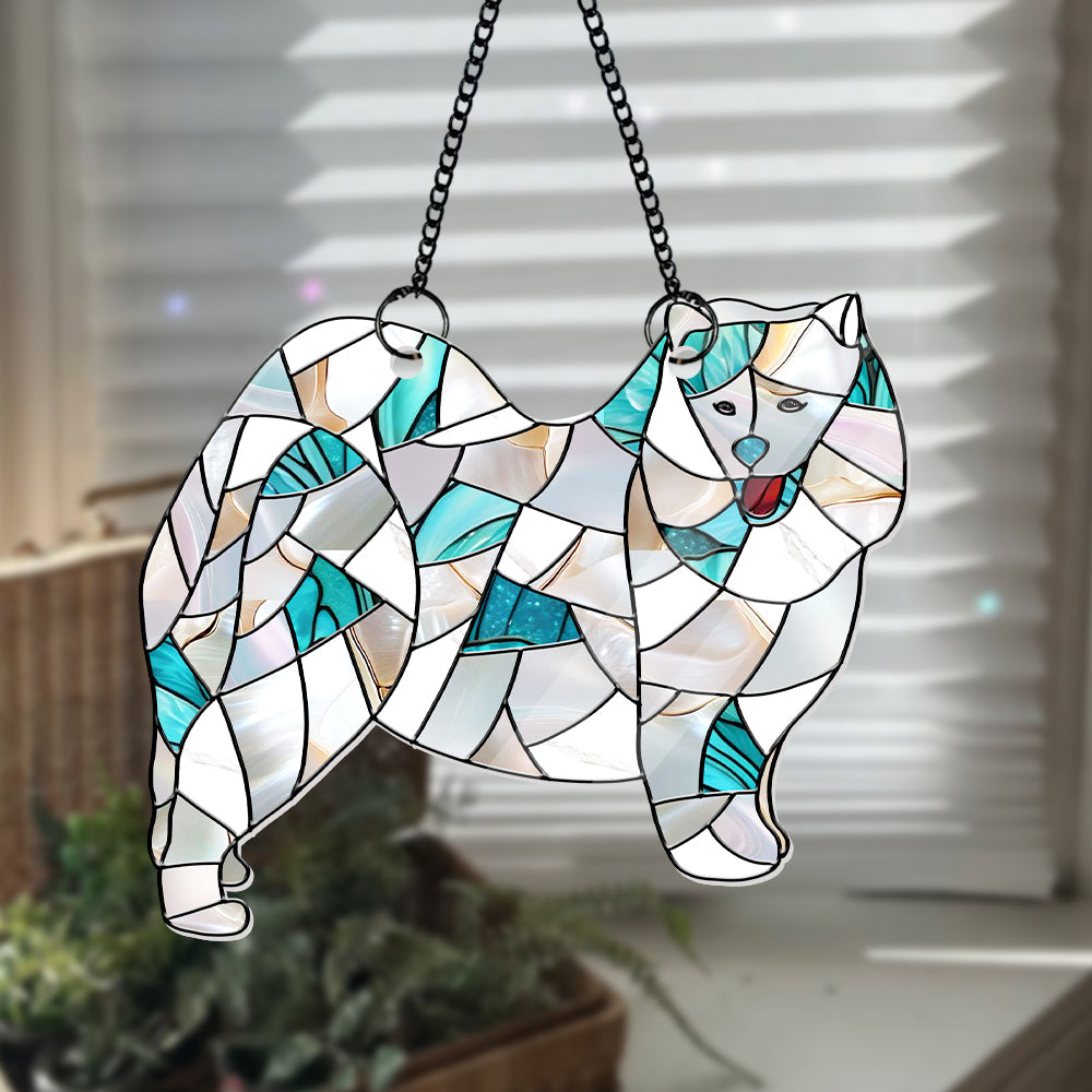 Custom Pet Portrait Glass Suncatcher – Personalized Dog Memorial Gift from Photo, Pet Loss Keepsake, Stained Glass-Inspired Tribute (H-Sun-11)