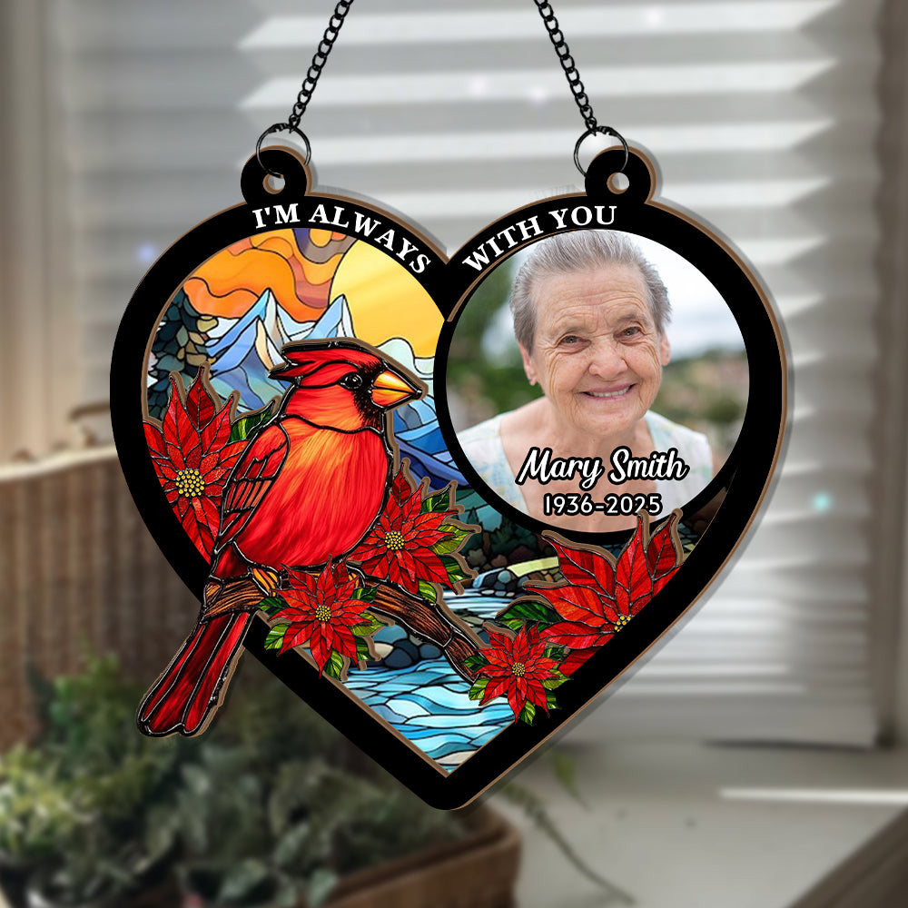 Personalized Photo Memorial Suncatcher Ornament, Custom Photo, Cardinal Suncatcher, In Loving Memory of a Loved One, Sympathy Gift, Cardinal Lovers (H-Sun-12)