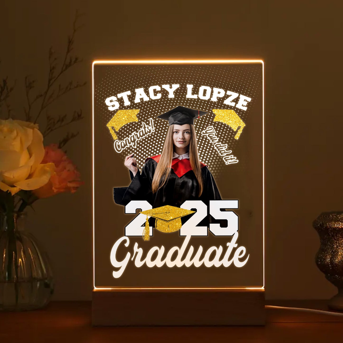 Custom Graduation Night Light With Photo, Personalized Acrylic Plaque Lamp For Graduate, Unique Gift For Daughter, Son, Friend (GNL-45)