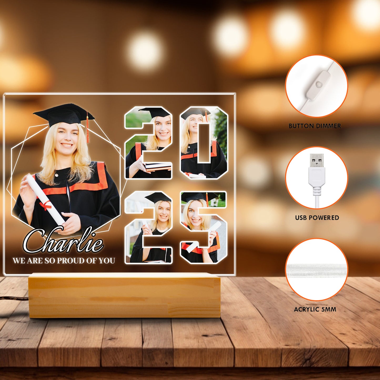 Personalized Graduation Night Light - Custom LED Lamp for Graduates, Unique Room Decor, Perfect Gift for Graduation Day, Graduation Keepsake (GNL-40)