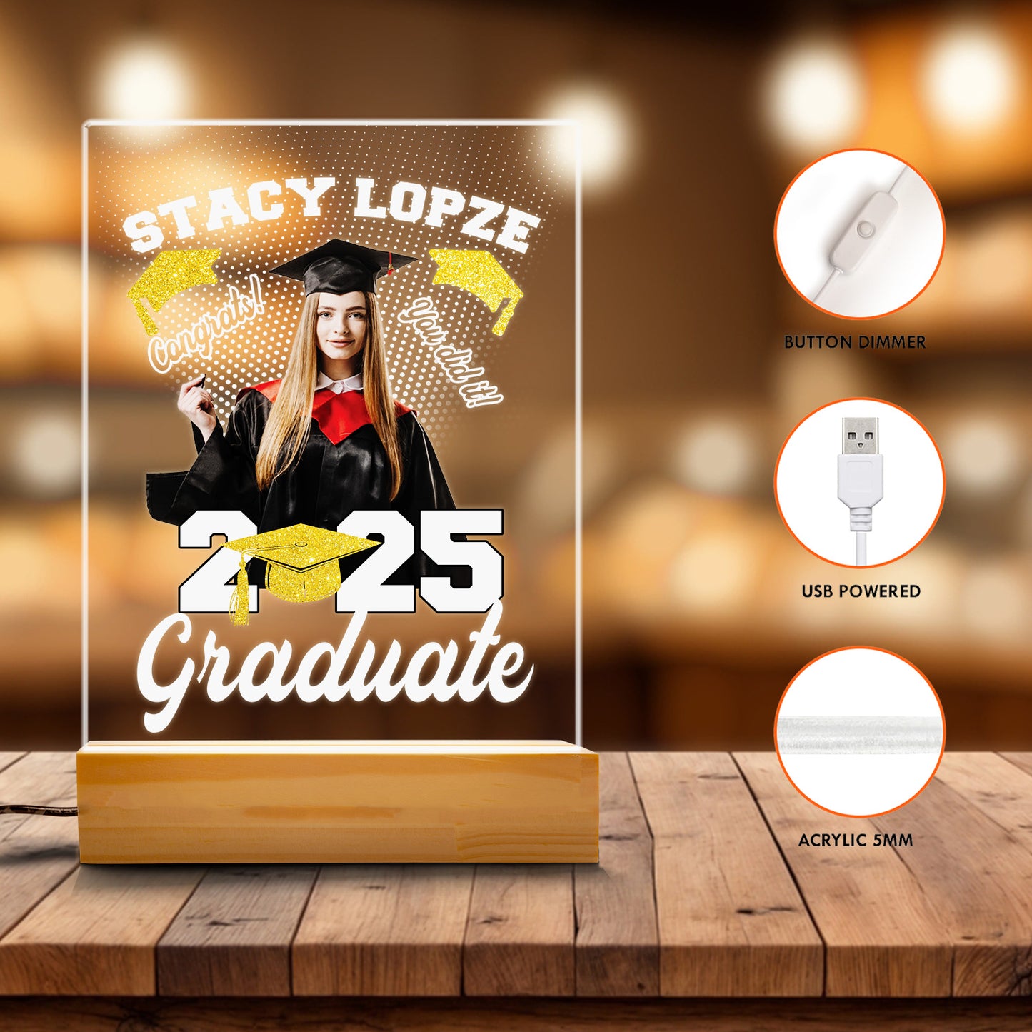 Custom Graduation Night Light With Photo, Personalized Acrylic Plaque Lamp For Graduate, Unique Gift For Daughter, Son, Friend (GNL-45)