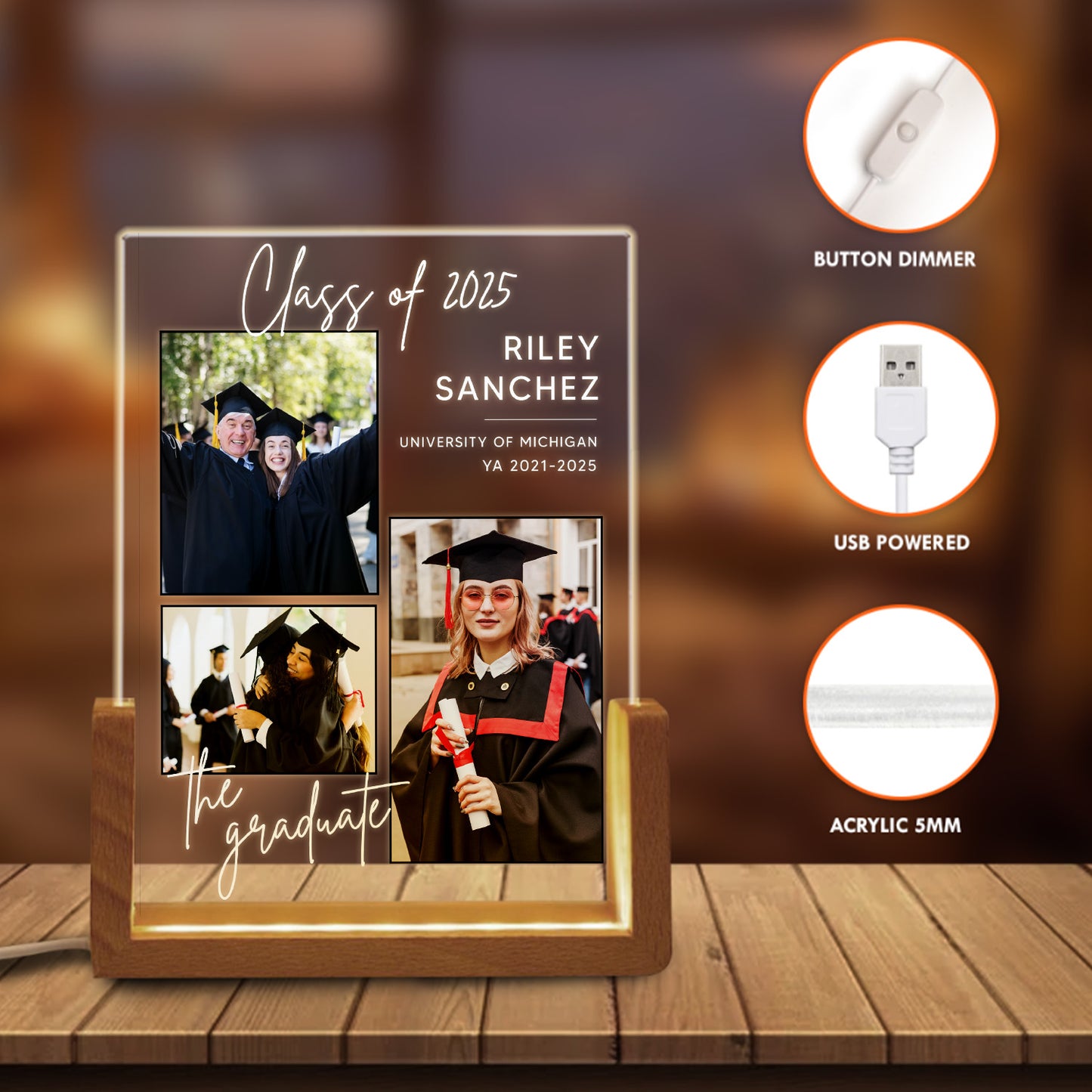 Personalized Floral Graduation Hat, Graduation Night Light, Custom Bedroom Light, Graduation Gift (GNL-43)