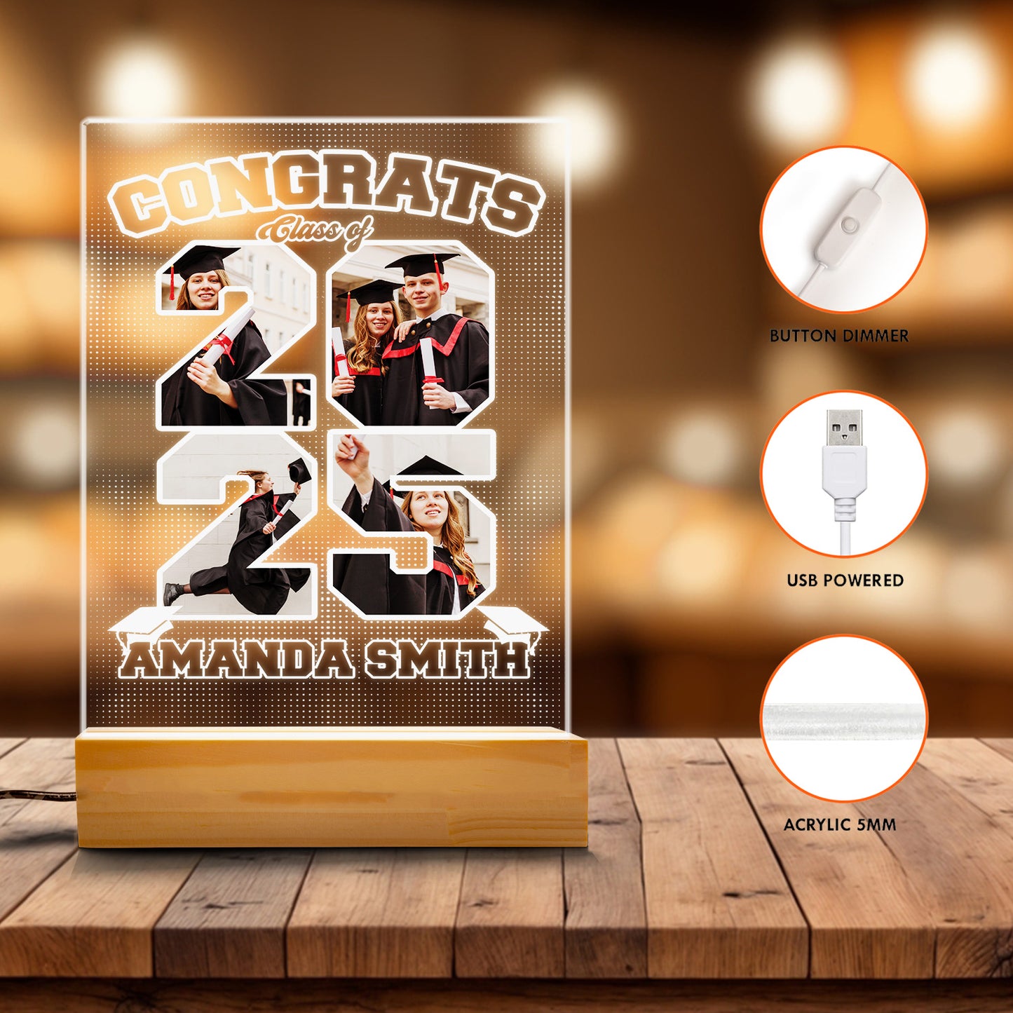Custom Graduation Night Light – Personalized Picture Frame Lamp, Graduation Gift For Student, Boyfriend, Girlfriend, Best Friend (GNL-48)