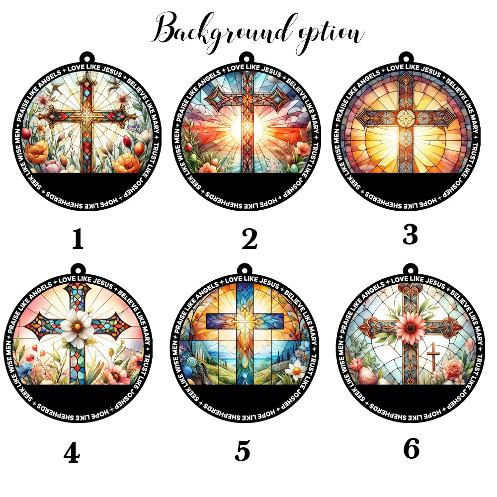 Custom Christmas Suncatcher β Nativity Scene Ornament with Family Name β Religious Holiday Decor (H-Sun-24)