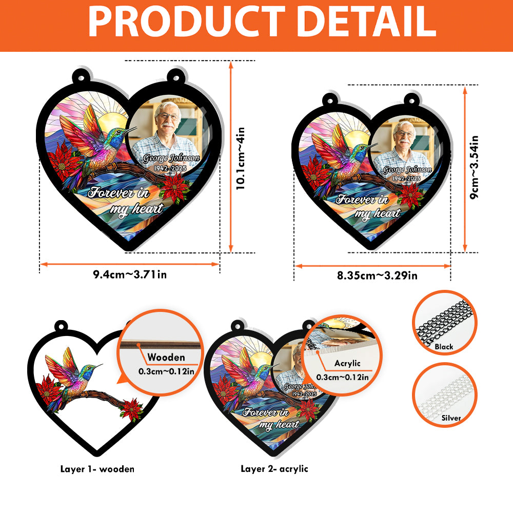 Custom Hummingbird Memorial Portrait, Personalized Stained Glass Window Hanging, Memorial Ornament, Glass Suncatcher for Hummingbird Lovers (H-Sun-13)