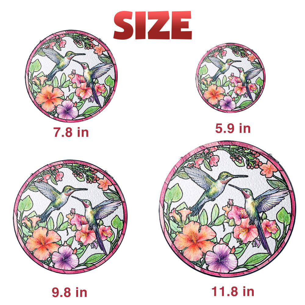Custom Hummingbird Couple Glass Suncatcher, Elegant Window Decoration for Bird Lovers (Sun-22)