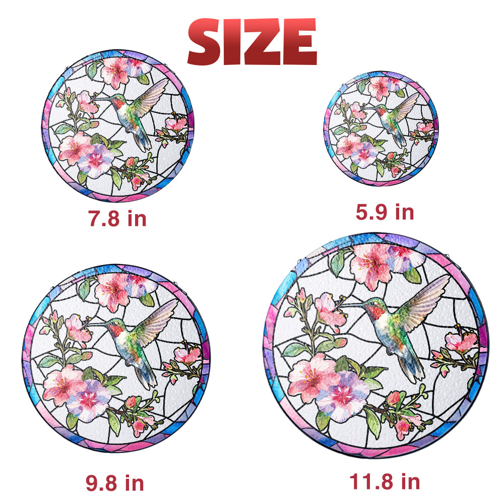 Custom Floral and Hummingbird Stained Glass Suncatcher for Window (Sun-14)