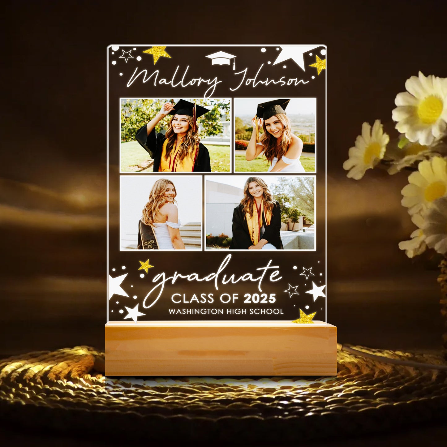 College Graduation Night Light Gift, Personalized Graduate Frame Plaque, Senior Picture Present, Custom Grad Decor (GNL-36)