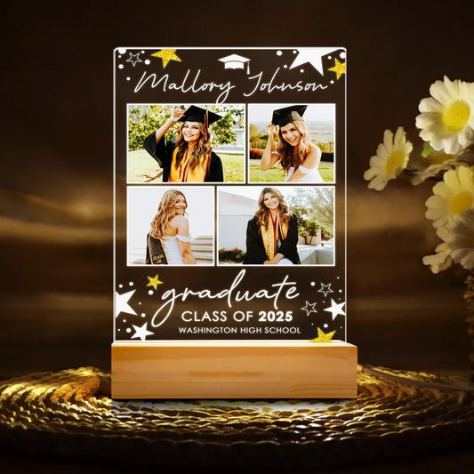 College Graduation Night Light Gift, Personalized Graduate Frame Plaque, Senior Picture Present, Custom Grad Decor (GNL-36)