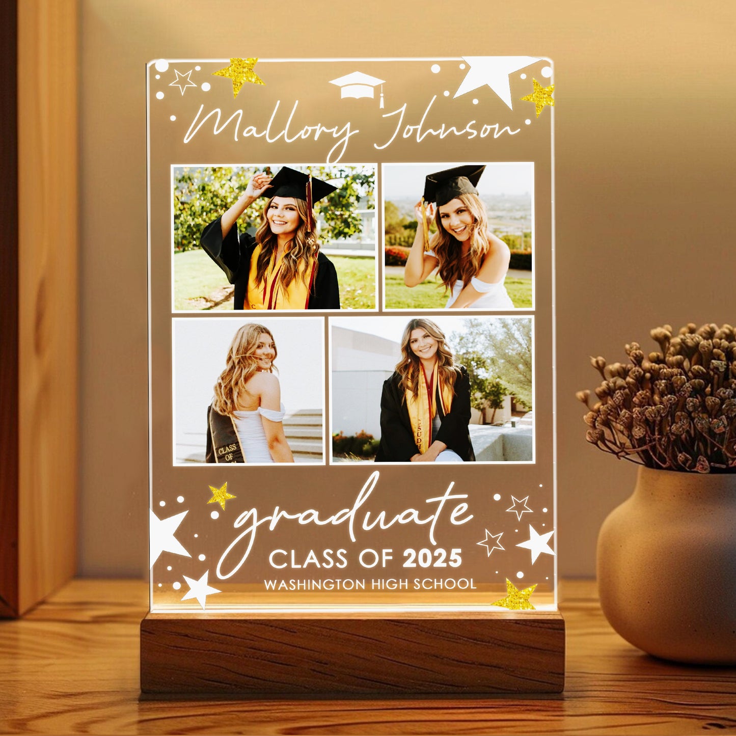 College Graduation Night Light Gift, Personalized Graduate Frame Plaque, Senior Picture Present, Custom Grad Decor (GNL-36)