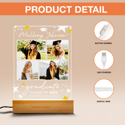 College Graduation Night Light Gift, Personalized Graduate Frame Plaque, Senior Picture Present, Custom Grad Decor (GNL-36)