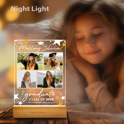 College Graduation Night Light Gift, Personalized Graduate Frame Plaque, Senior Picture Present, Custom Grad Decor (GNL-36)
