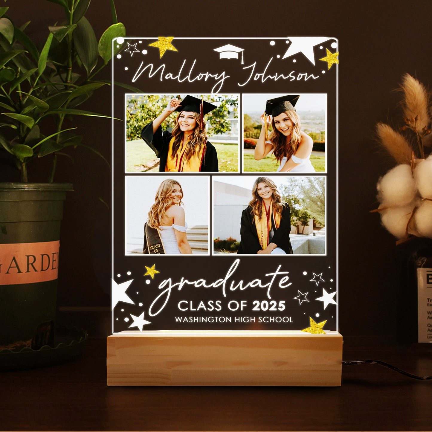 College Graduation Night Light Gift, Personalized Graduate Frame Plaque, Senior Picture Present, Custom Grad Decor (GNL-36)