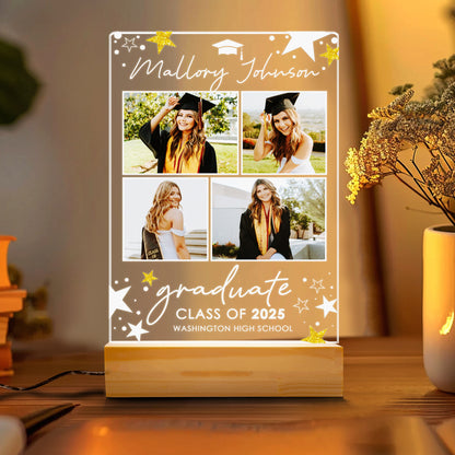College Graduation Night Light Gift, Personalized Graduate Frame Plaque, Senior Picture Present, Custom Grad Decor (GNL-36)