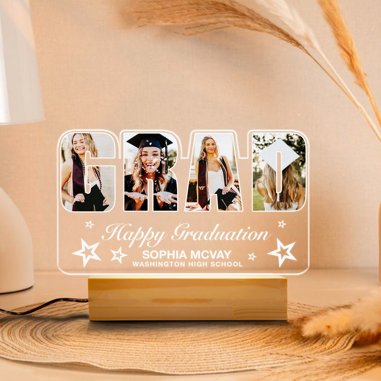 Personalized Graduation Night Light with “GRAD” Letters – A Stunning Acrylic Lamp to Mark Their Big Day (GNL-17)