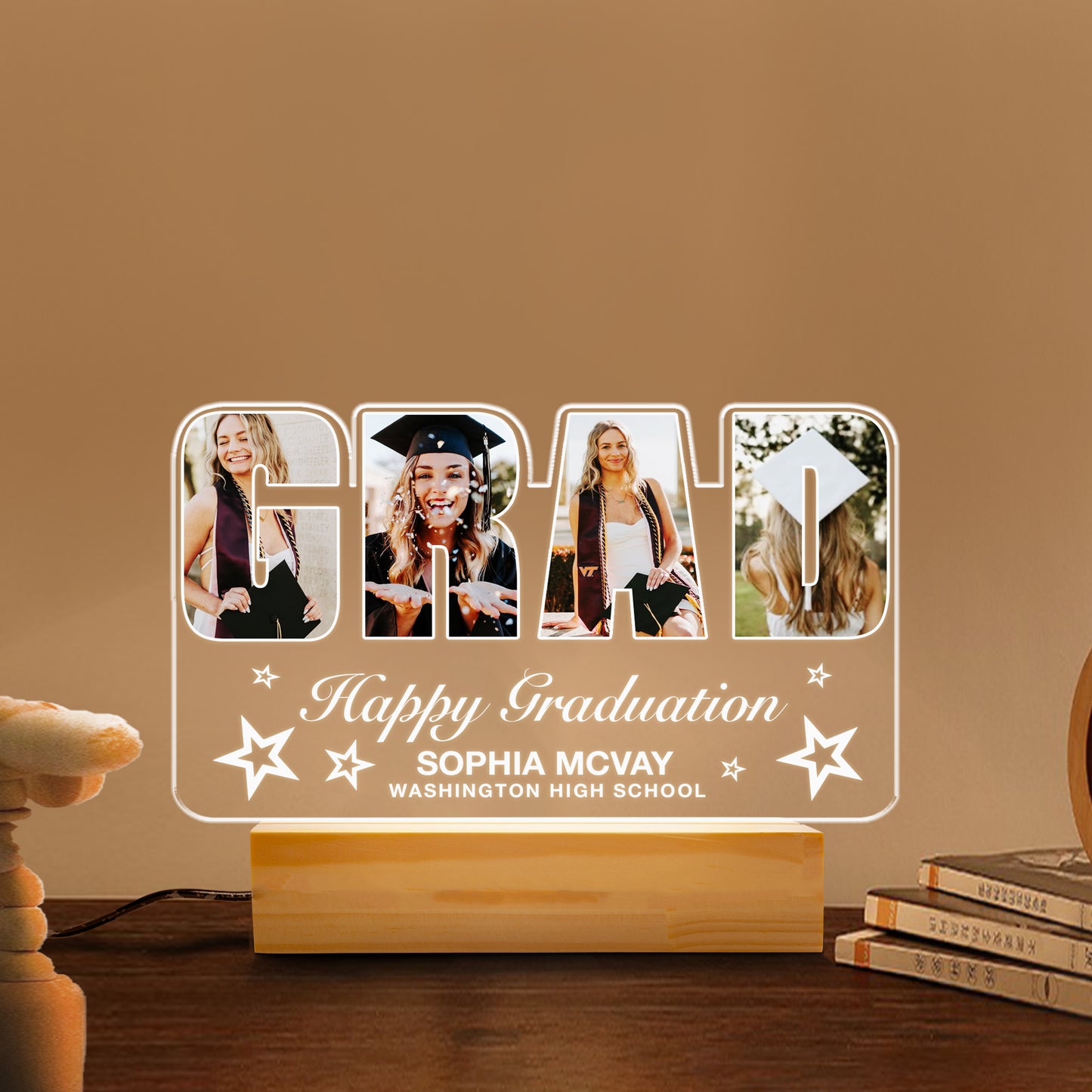Personalized Graduation Night Light with “GRAD” Letters – A Stunning Acrylic Lamp to Mark Their Big Day (GNL-17)